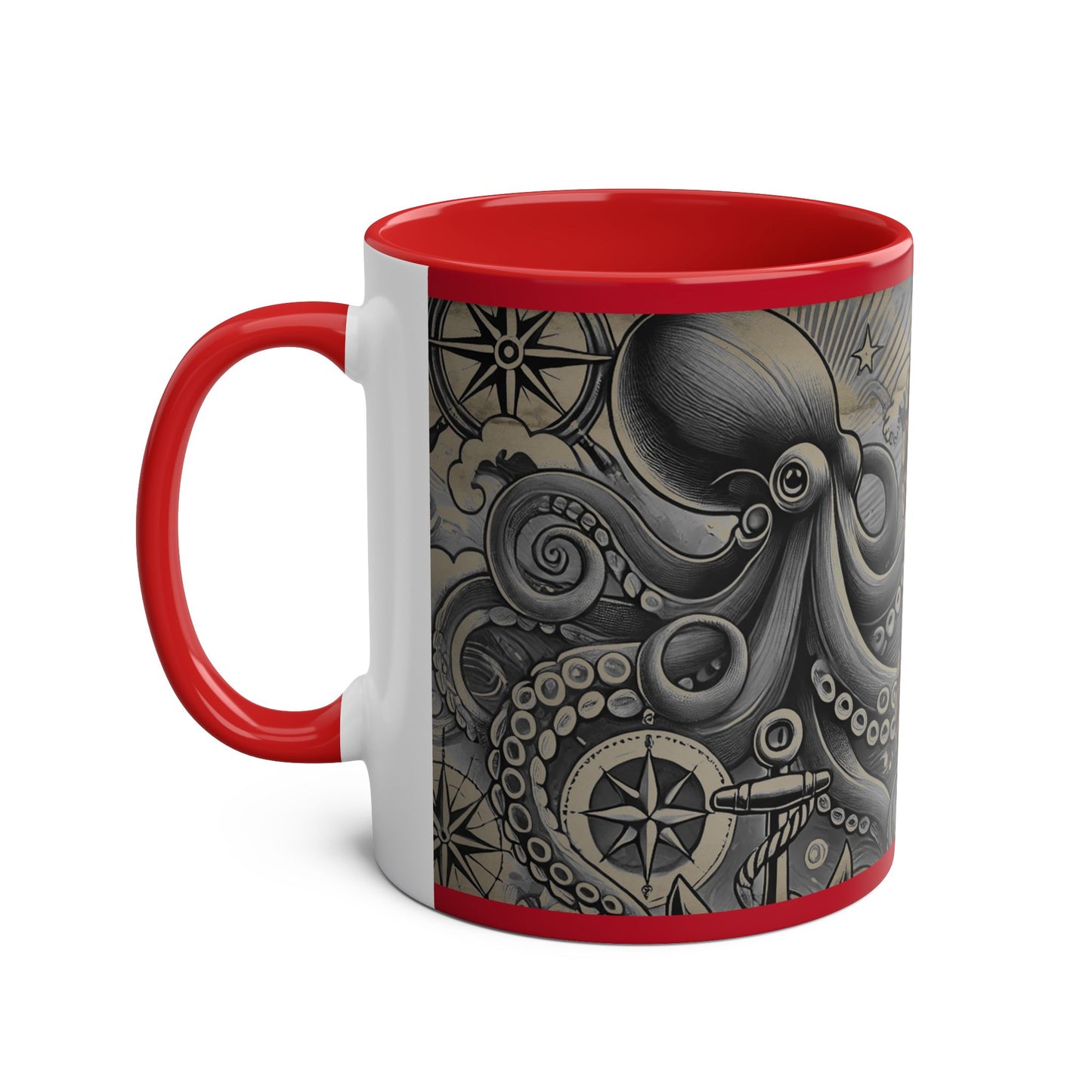 11oz Coffee Mug - PinkPond Nautical Octopus Design - Ocean Lover and Tattoo Enthusiast Gift