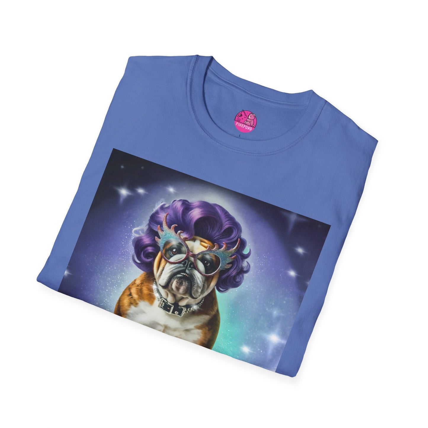 Dame Edna Bulldog T-Shirt - Fabulous & Fetching Unisex Softstyle Tee for Dog Lovers and Drag Fans