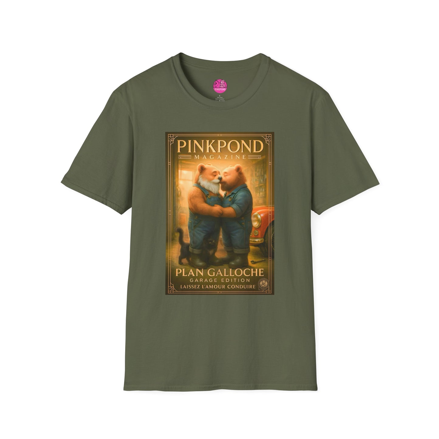 Vintage Deco Mechanic Bear T-Shirt 'Plan Galloche - Garage Edition Love' French Magazine Cover Tee