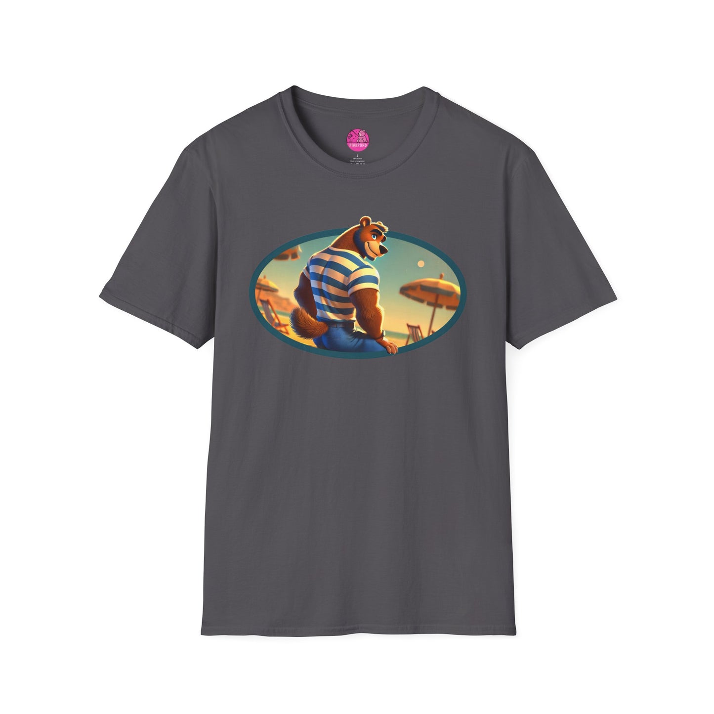 Beach Bear Bliss Softstyle T-Shirt - PinkPond Exclusive Vintage Design