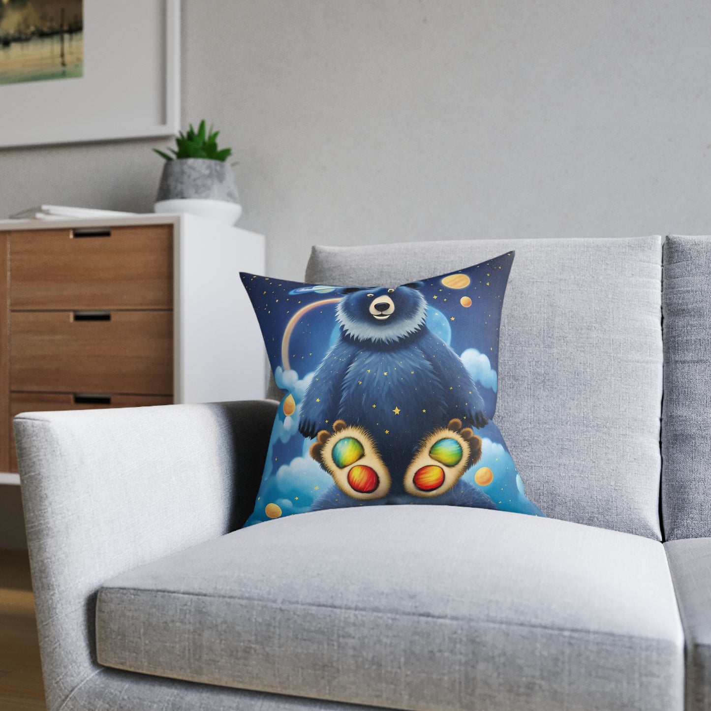 Square Pillow Cosmic Adventure Cushion - Double-Sided Cosmic Bear and Rocket Bear Design