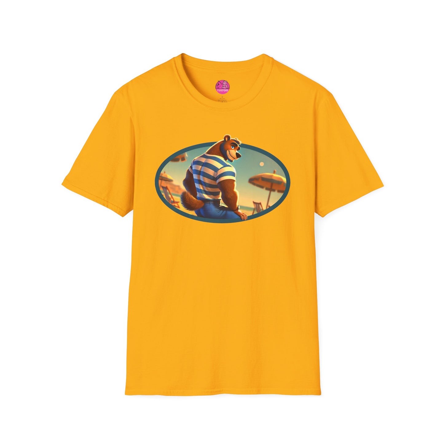 Beach Bear Bliss Softstyle T-Shirt - PinkPond Exclusive Vintage Design
