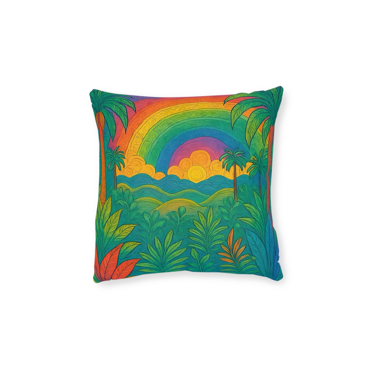 Square Pillow - PinkPond Cushion Rainbow Jungle 12x12