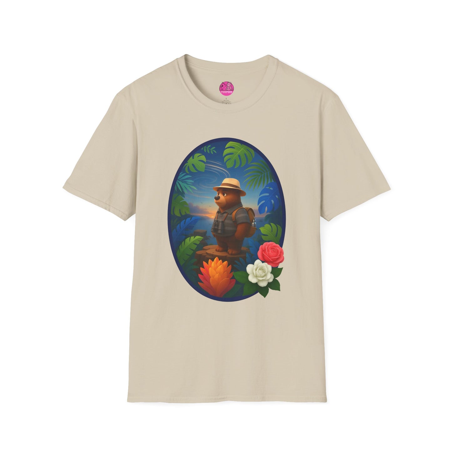 Adventure Bear T-Shirt - Explorer PinkPond Series Tee for Nature Lovers and Travel Dreamers