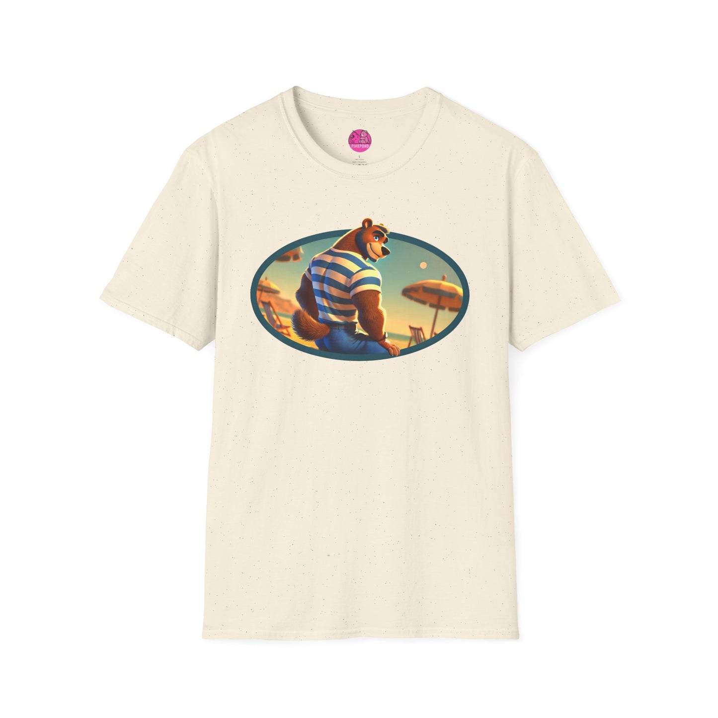 Beach Bear Bliss Softstyle T-Shirt - PinkPond Exclusive Vintage Design