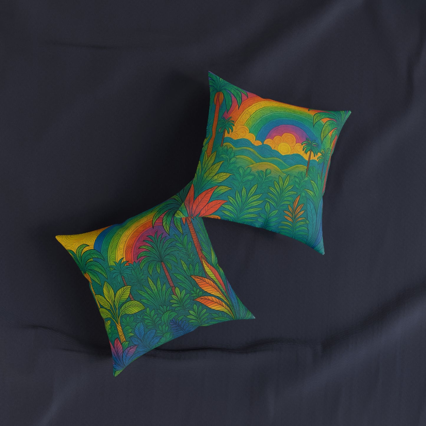 Square Pillow - PinkPond Cushion Rainbow Jungle 12x12
