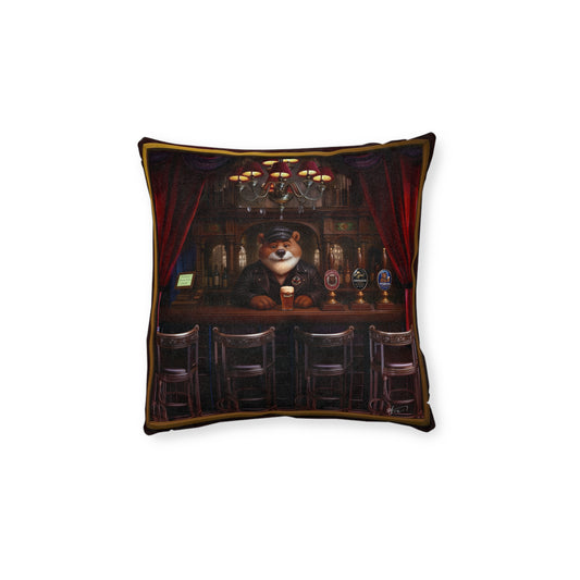 Square Pillow Bearman The Barman Cushion Reversible Bear Brewery Labels Home Bar Decor