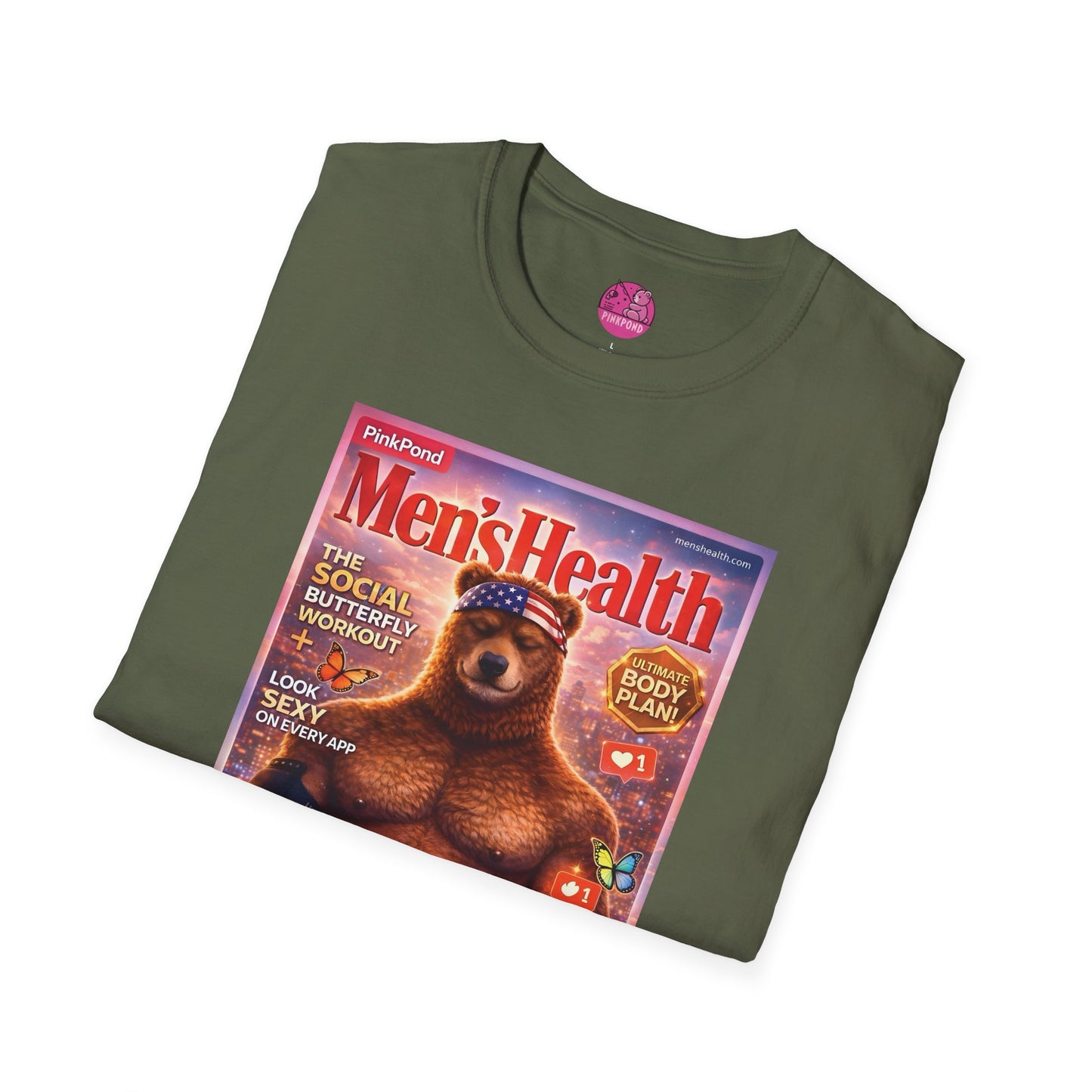 Men’s Health Bear T-Shirt — PinkPond Swiping Bear Graphic Tee