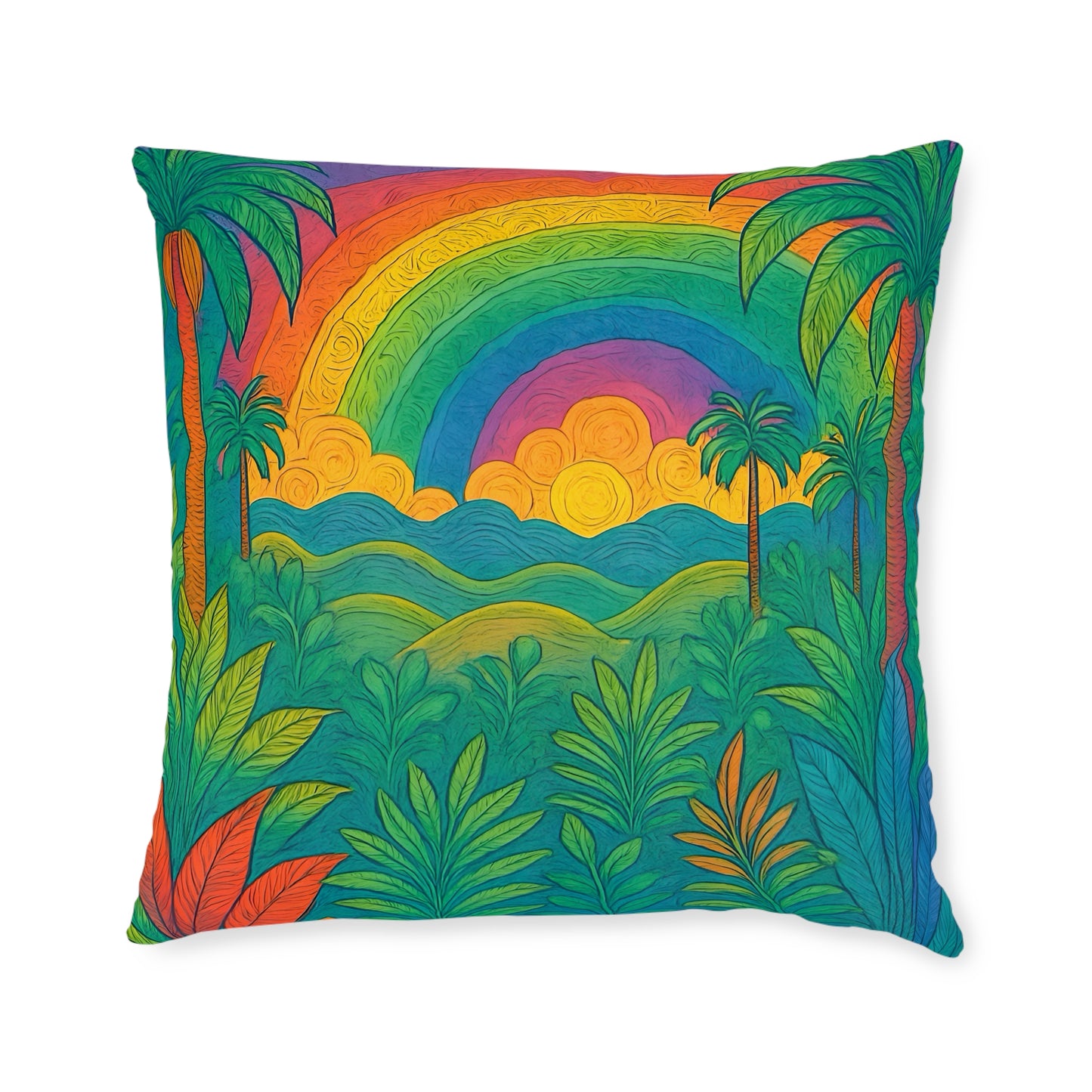 Square Pillow - PinkPond Cushion Rainbow Jungle 12x12