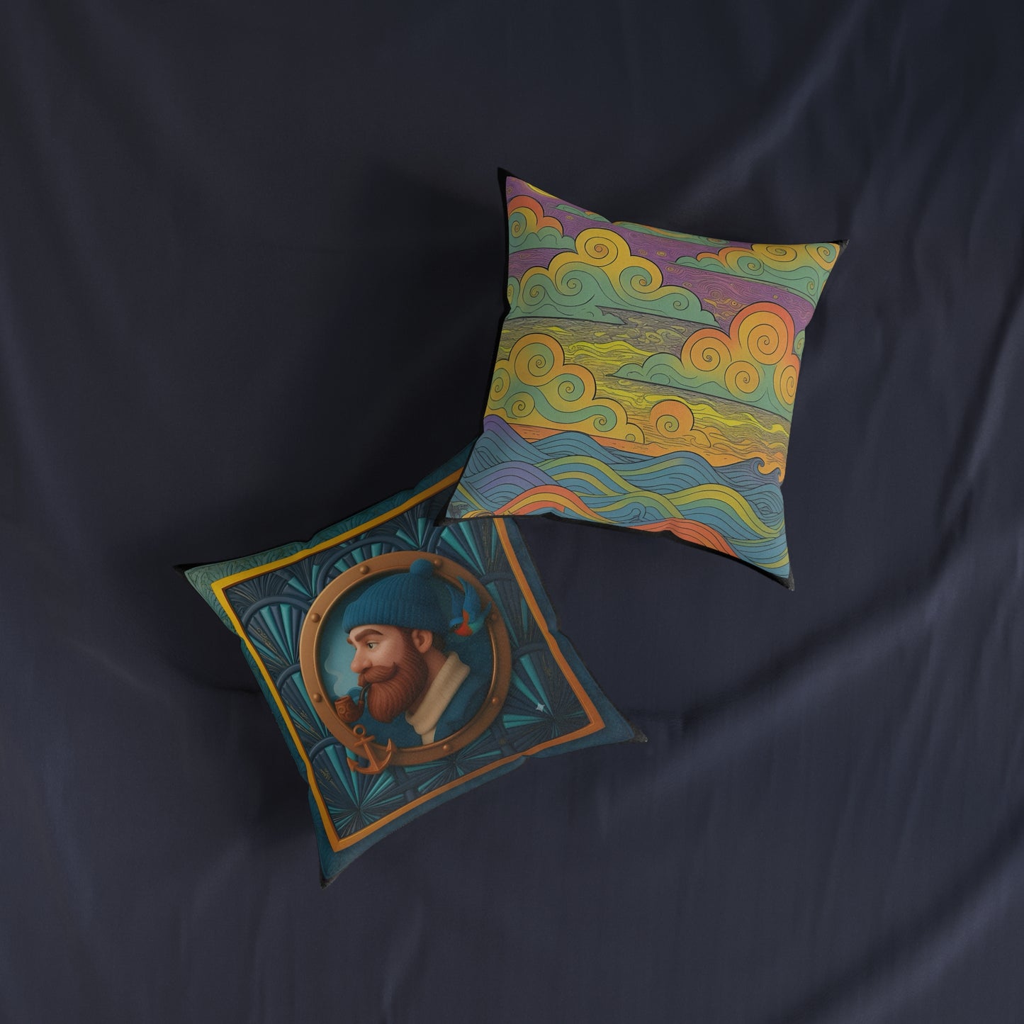 Square Pillow - PinkPond Sailor’s Sunset Cushion - Nautical and Psychedelic Home Decor