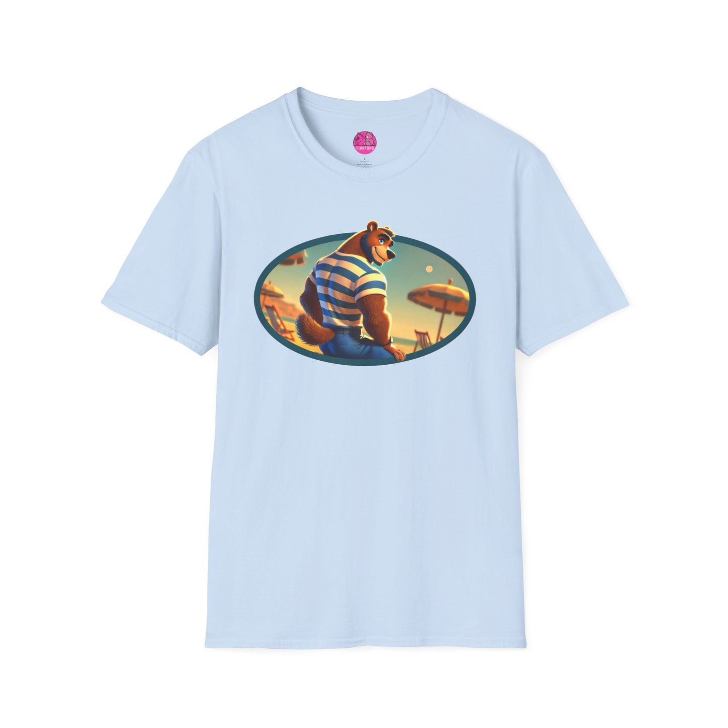 Beach Bear Bliss Softstyle T-Shirt - PinkPond Exclusive Vintage Design