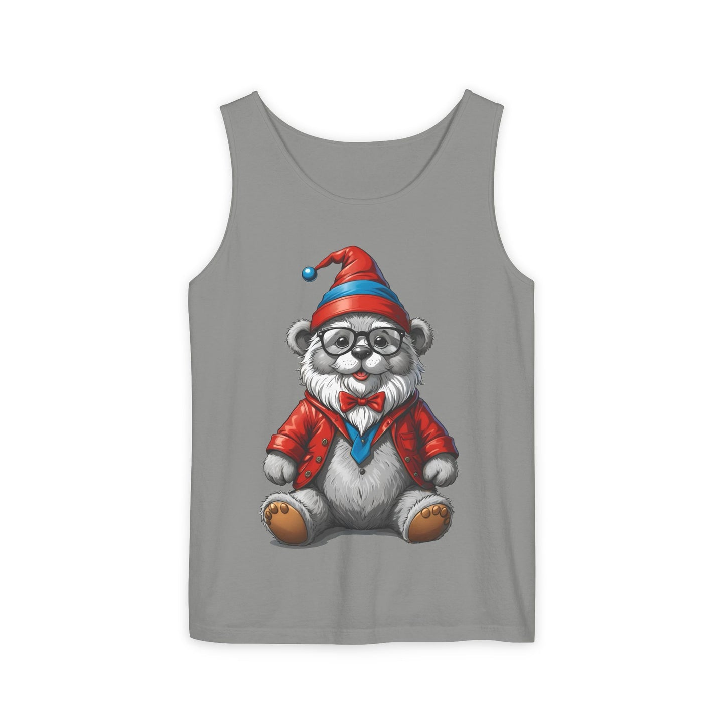 Swiss Gnome Bear Tank Top - Unisex Garment-Dyed Summer Sleeveless Shirt