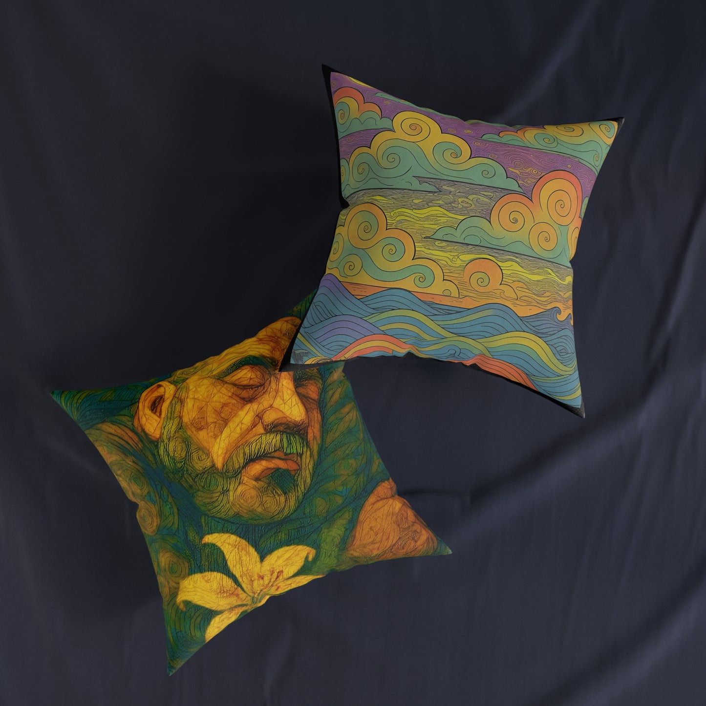 Square Pillow Reversible Cushion Dreaming in Bloom Sunset Swirls PinkPond