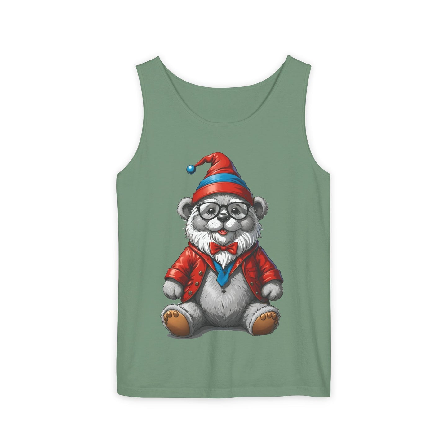 Swiss Gnome Bear Tank Top - Unisex Garment-Dyed Summer Sleeveless Shirt