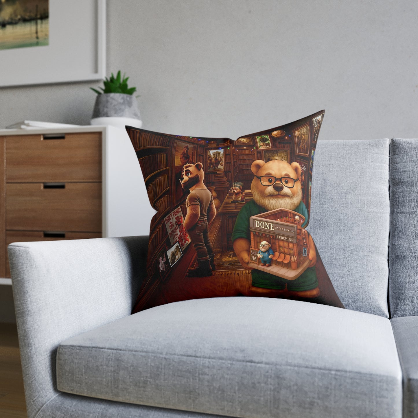 Square Pillow Magic Bookstore Cushion