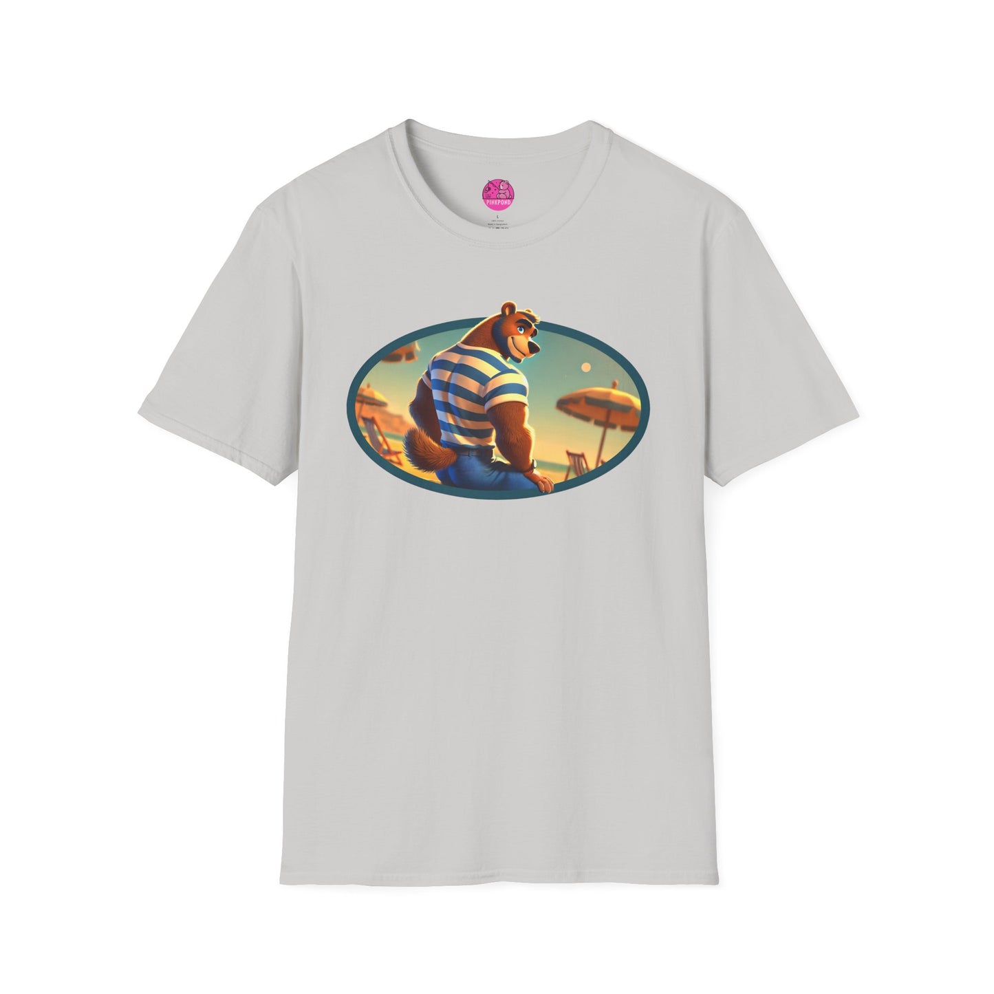 Beach Bear Bliss Softstyle T-Shirt - PinkPond Exclusive Vintage Design