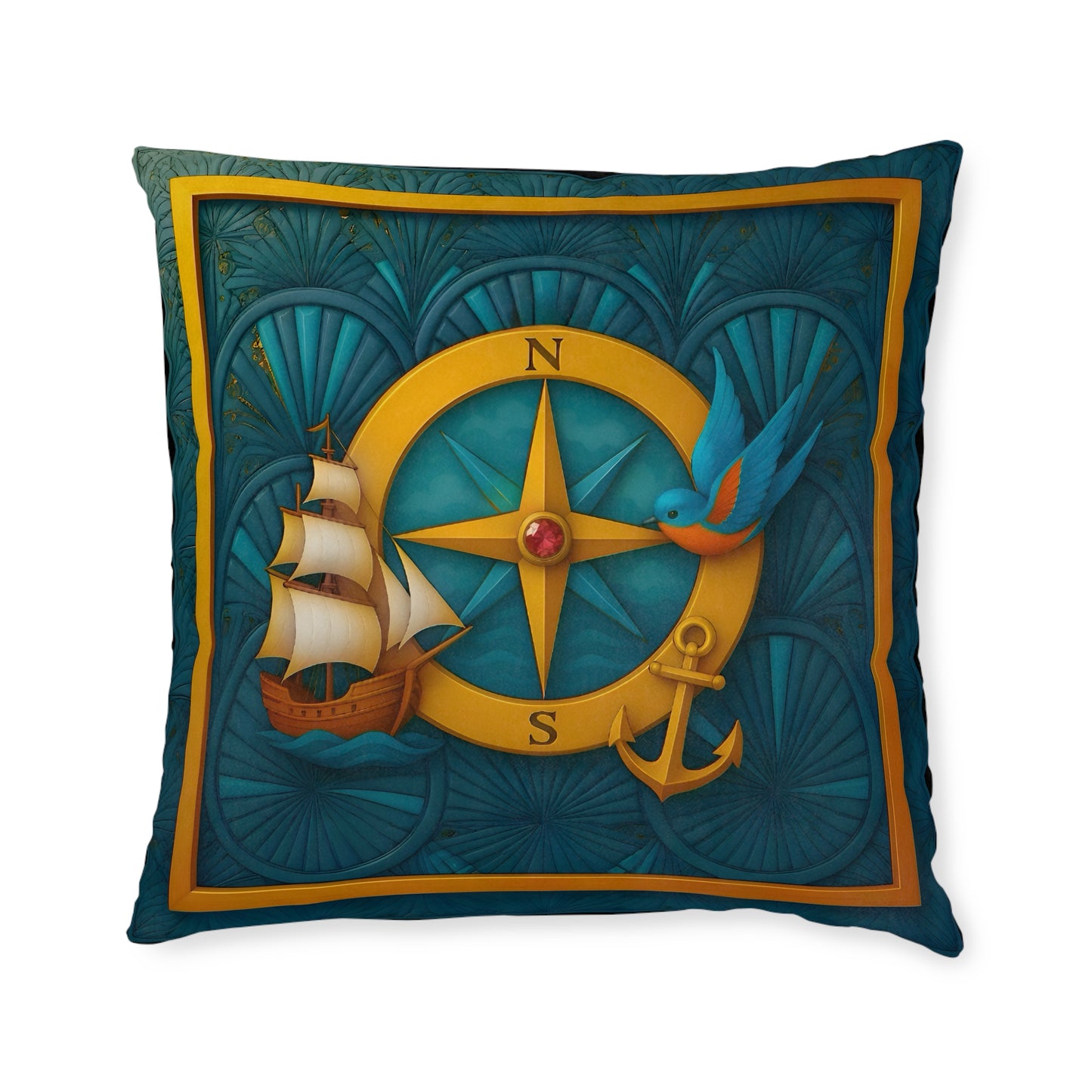 Square Pillow PinkPond Nautical Dreams Cushion Reversible Double-Sided Design