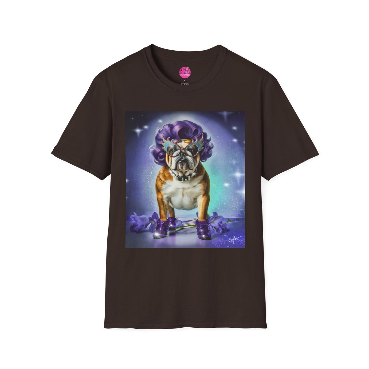 Dame Edna Bulldog T-Shirt - Fabulous & Fetching Unisex Softstyle Tee for Dog Lovers and Drag Fans