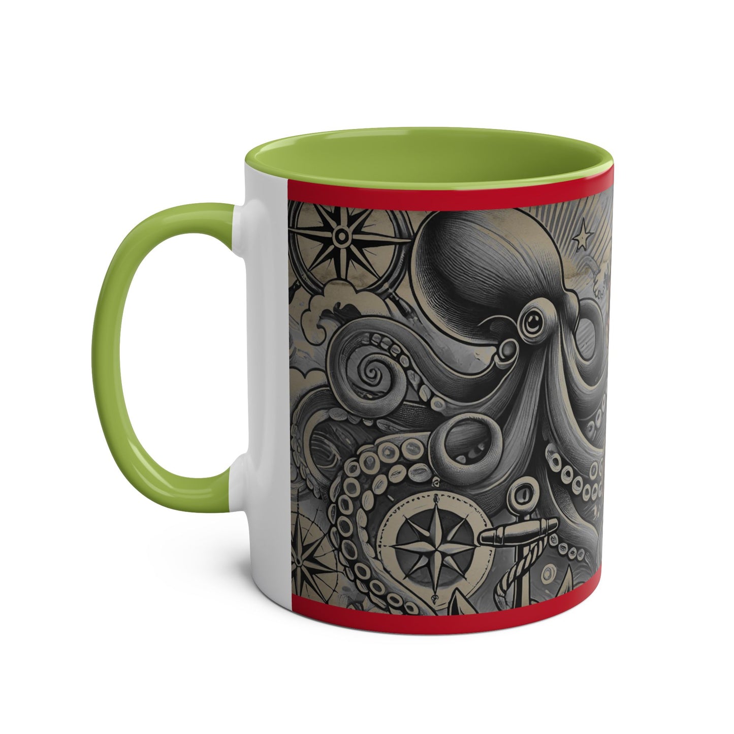 11oz Coffee Mug - PinkPond Nautical Octopus Design - Ocean Lover and Tattoo Enthusiast Gift