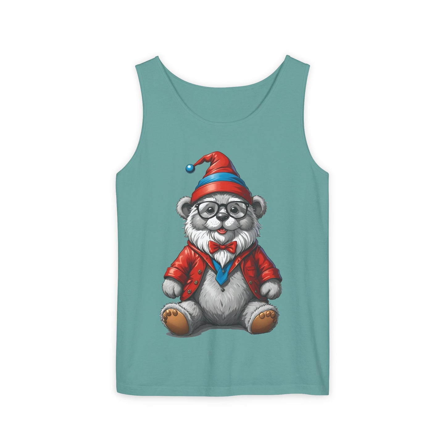 Swiss Gnome Bear Tank Top - Unisex Garment-Dyed Summer Sleeveless Shirt