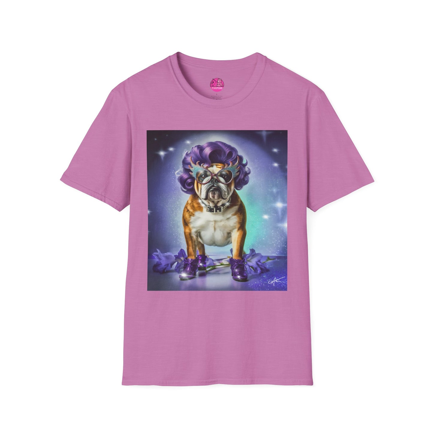Dame Edna Bulldog T-Shirt - Fabulous & Fetching Unisex Softstyle Tee for Dog Lovers and Drag Fans