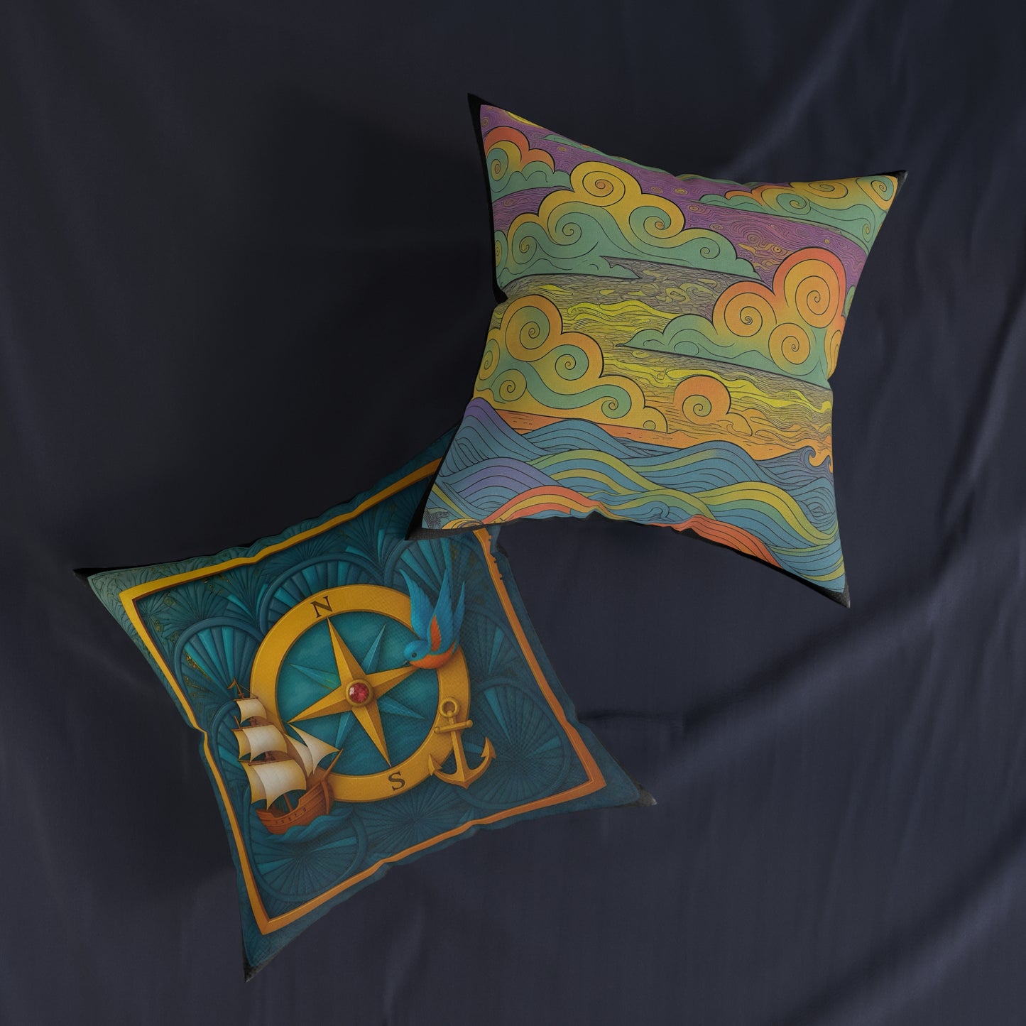Square Pillow PinkPond Nautical Dreams Cushion Reversible Double-Sided Design