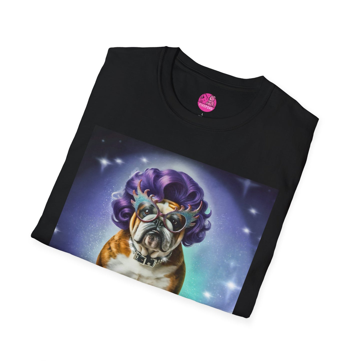 Dame Edna Bulldog T-Shirt - Fabulous & Fetching Unisex Softstyle Tee for Dog Lovers and Drag Fans
