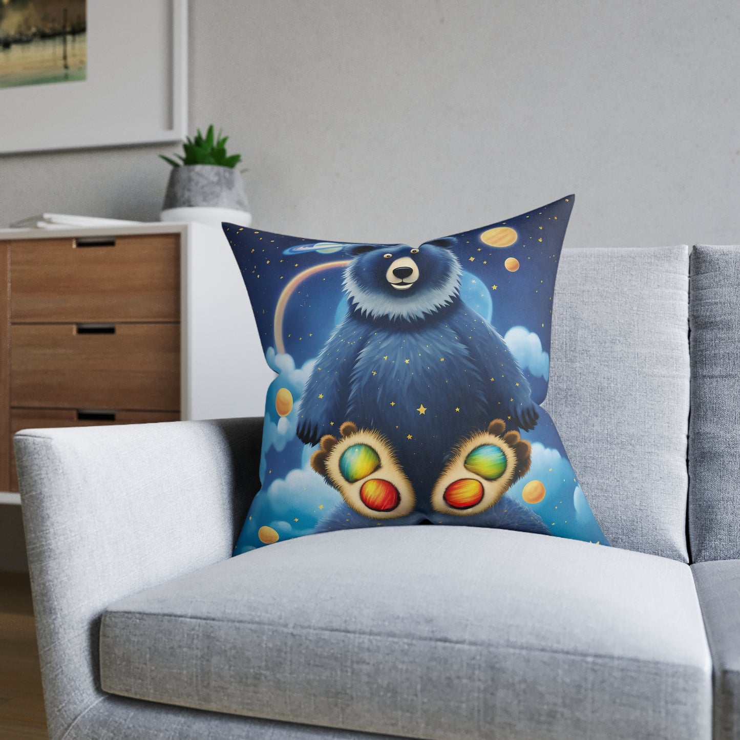 Square Pillow Cosmic Adventure Cushion - Double-Sided Cosmic Bear and Rocket Bear Design