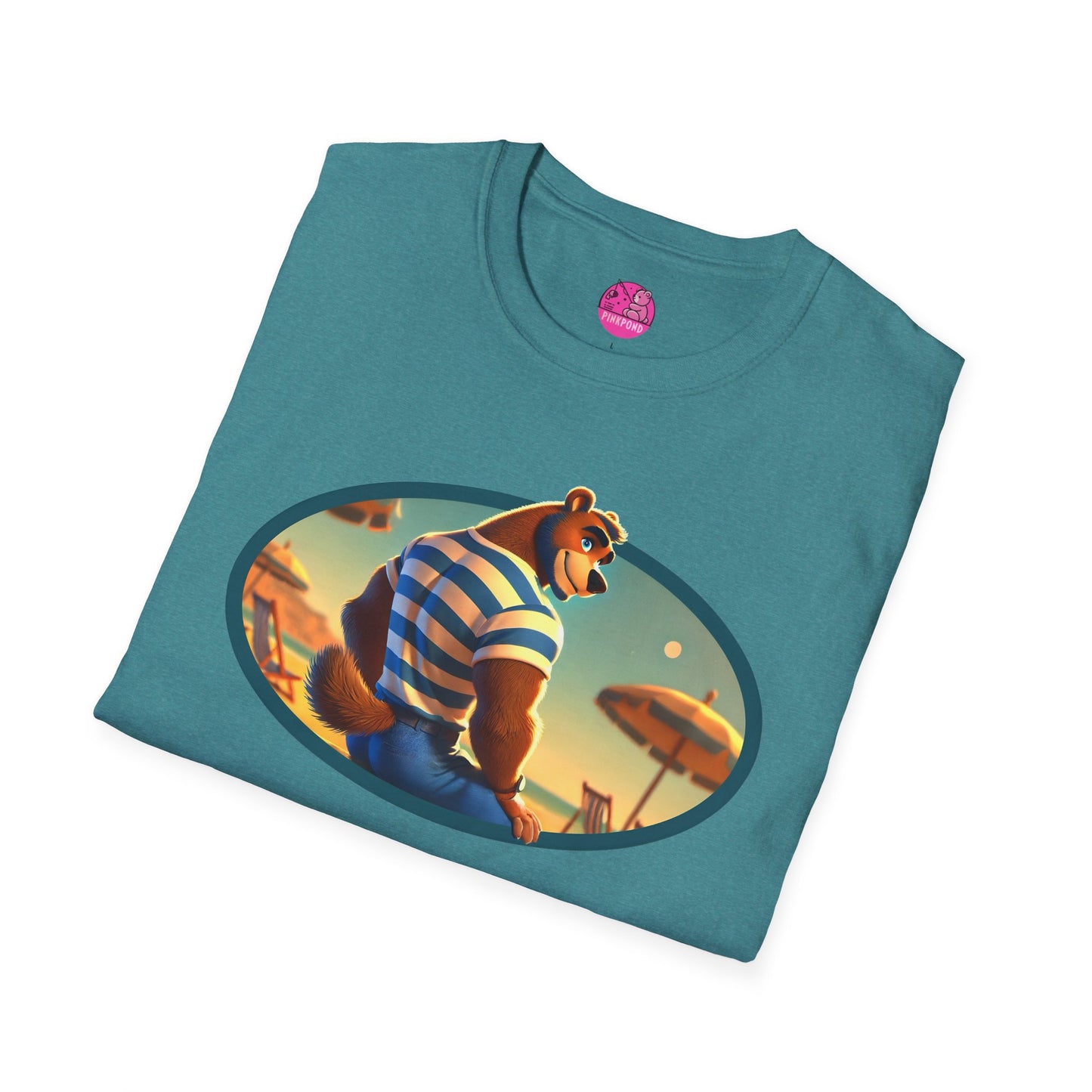 Beach Bear Bliss Softstyle T-Shirt - PinkPond Exclusive Vintage Design