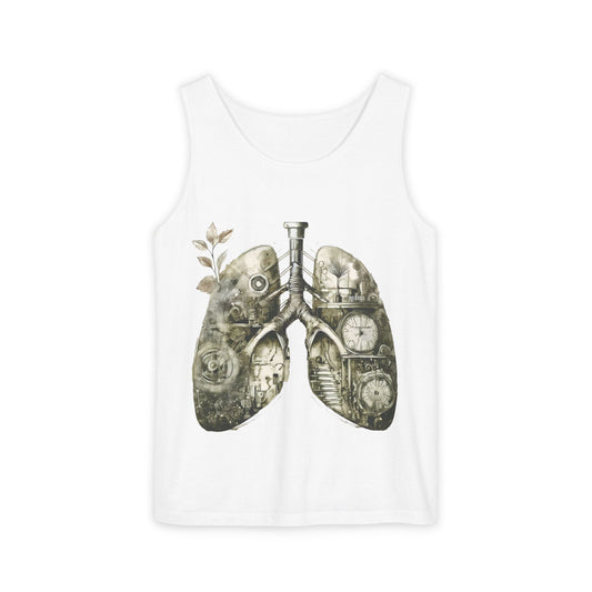 Copy of Clockwork Lungs Unisex Tank Top - Breathe In, Wind Up Design