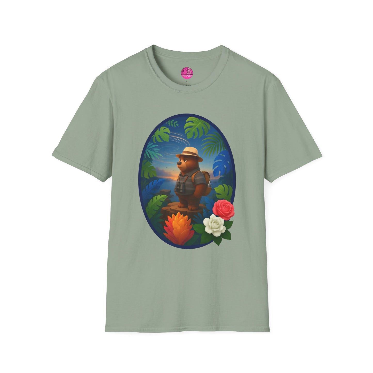 Adventure Bear T-Shirt - Explorer PinkPond Series Tee for Nature Lovers and Travel Dreamers