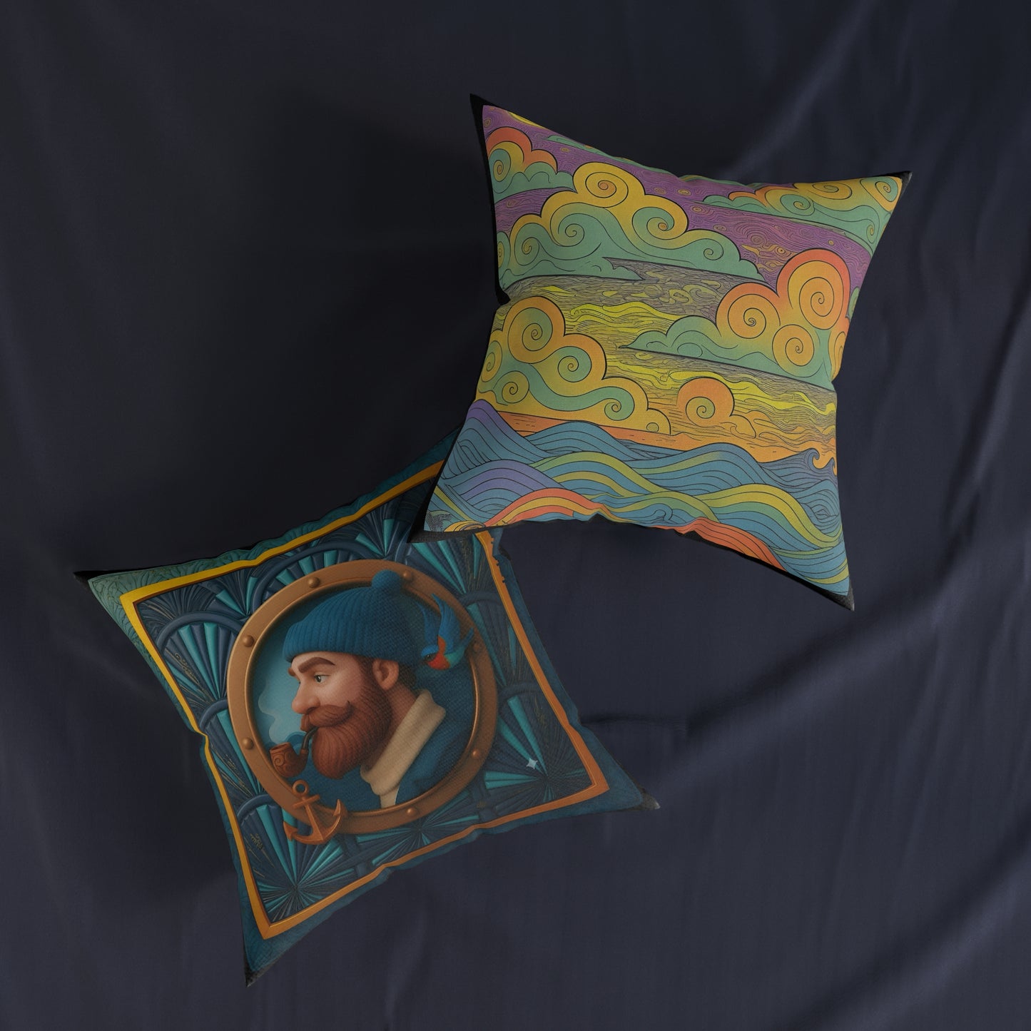 Square Pillow - PinkPond Sailor’s Sunset Cushion - Nautical and Psychedelic Home Decor