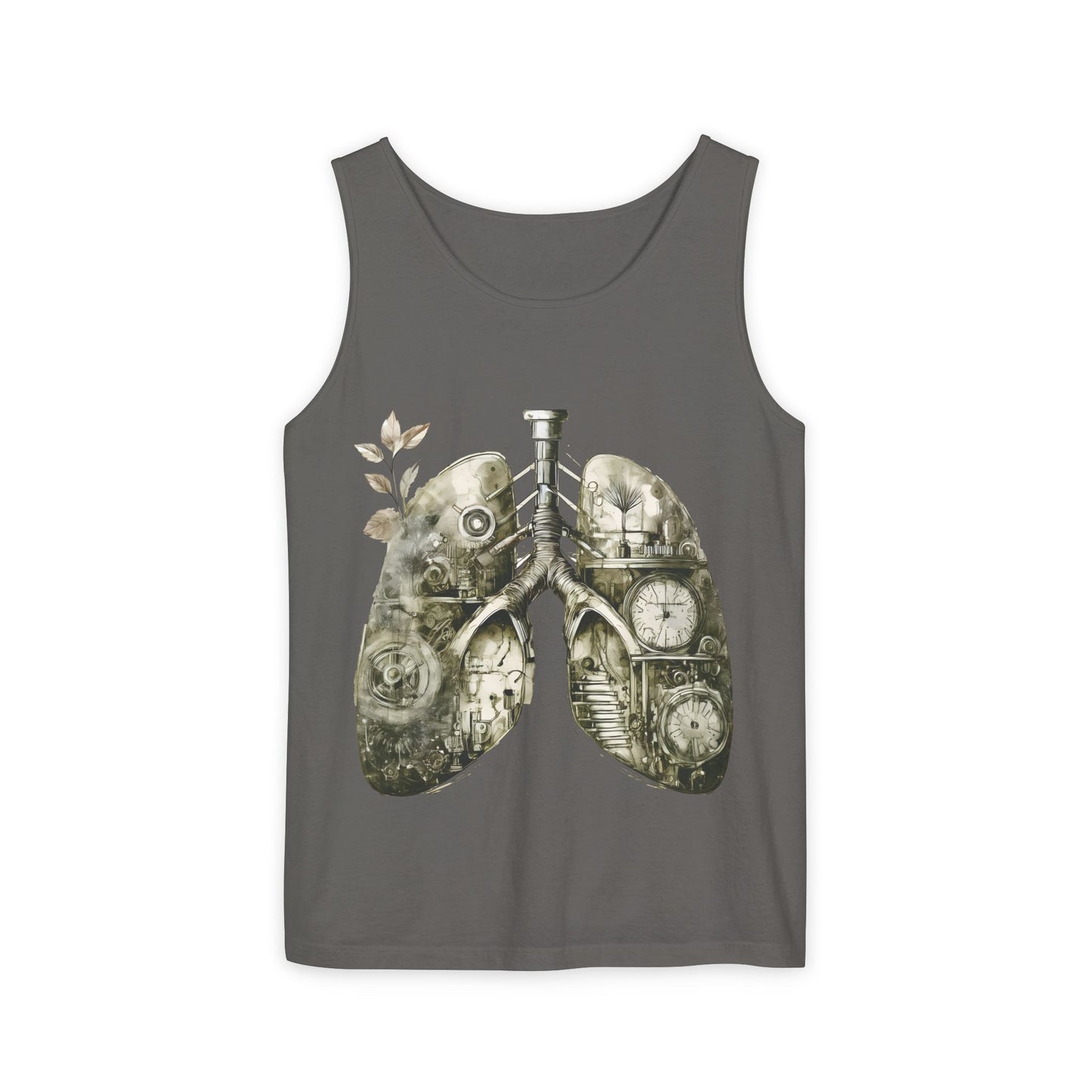 Copy of Clockwork Lungs Unisex Tank Top - Breathe In, Wind Up Design