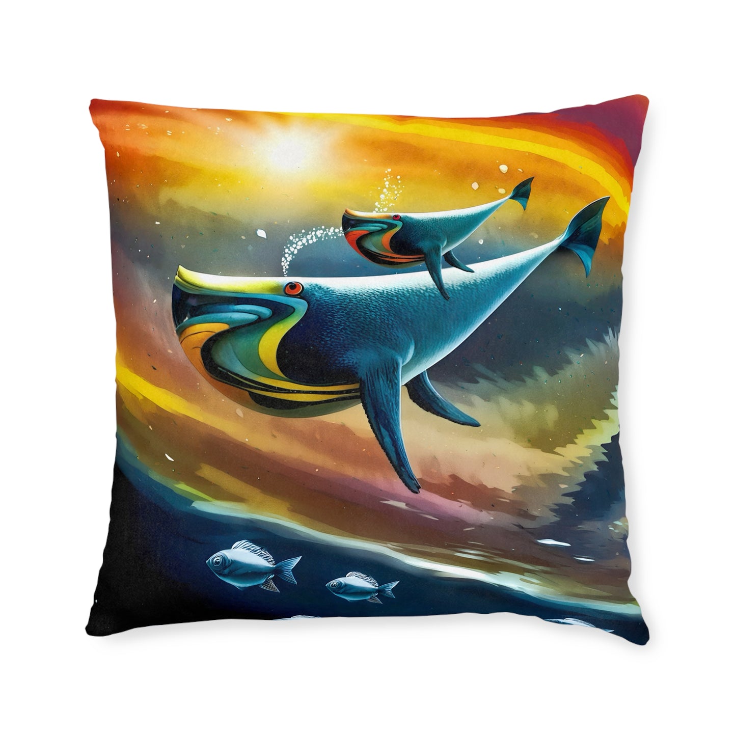 Square Pillow - Cosmic Whales Cushion - PinkPond Home - Reversible Design