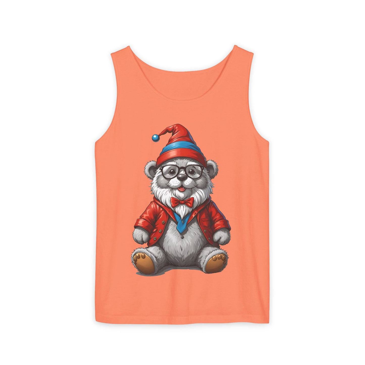 Swiss Gnome Bear Tank Top - Unisex Garment-Dyed Summer Sleeveless Shirt