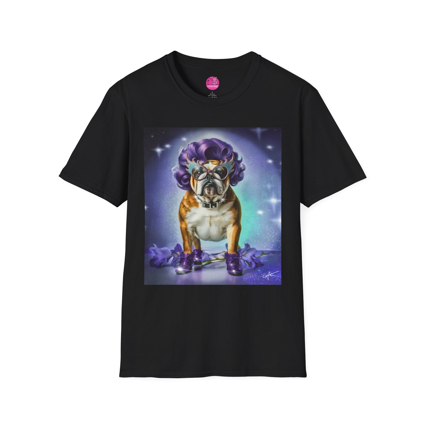 Dame Edna Bulldog T-Shirt - Fabulous & Fetching Unisex Softstyle Tee for Dog Lovers and Drag Fans