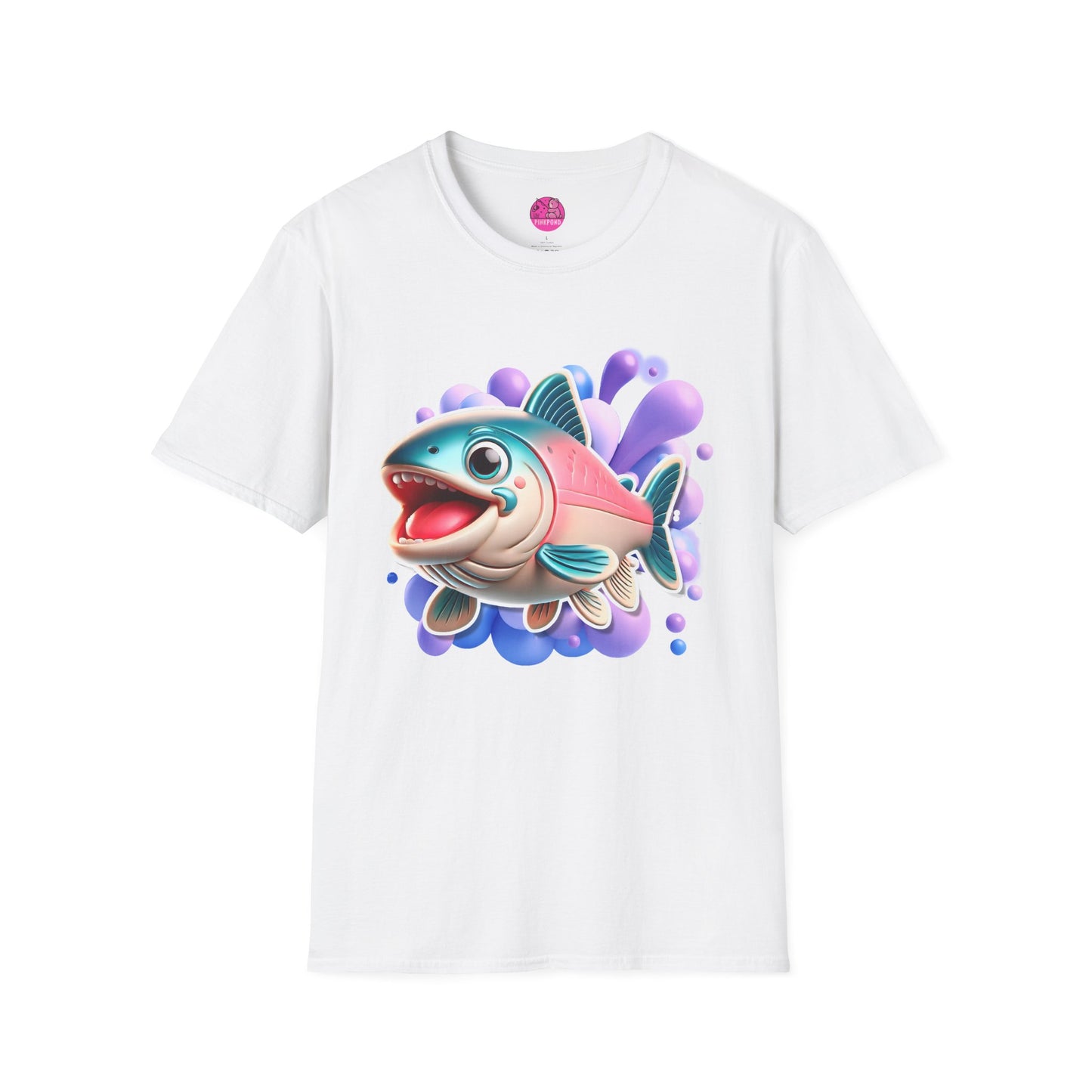 Alex Salmon Softstyle T-Shirt - Bright and Playful Fish Design for Ocean Lovers and Art Fans 🌊🐟