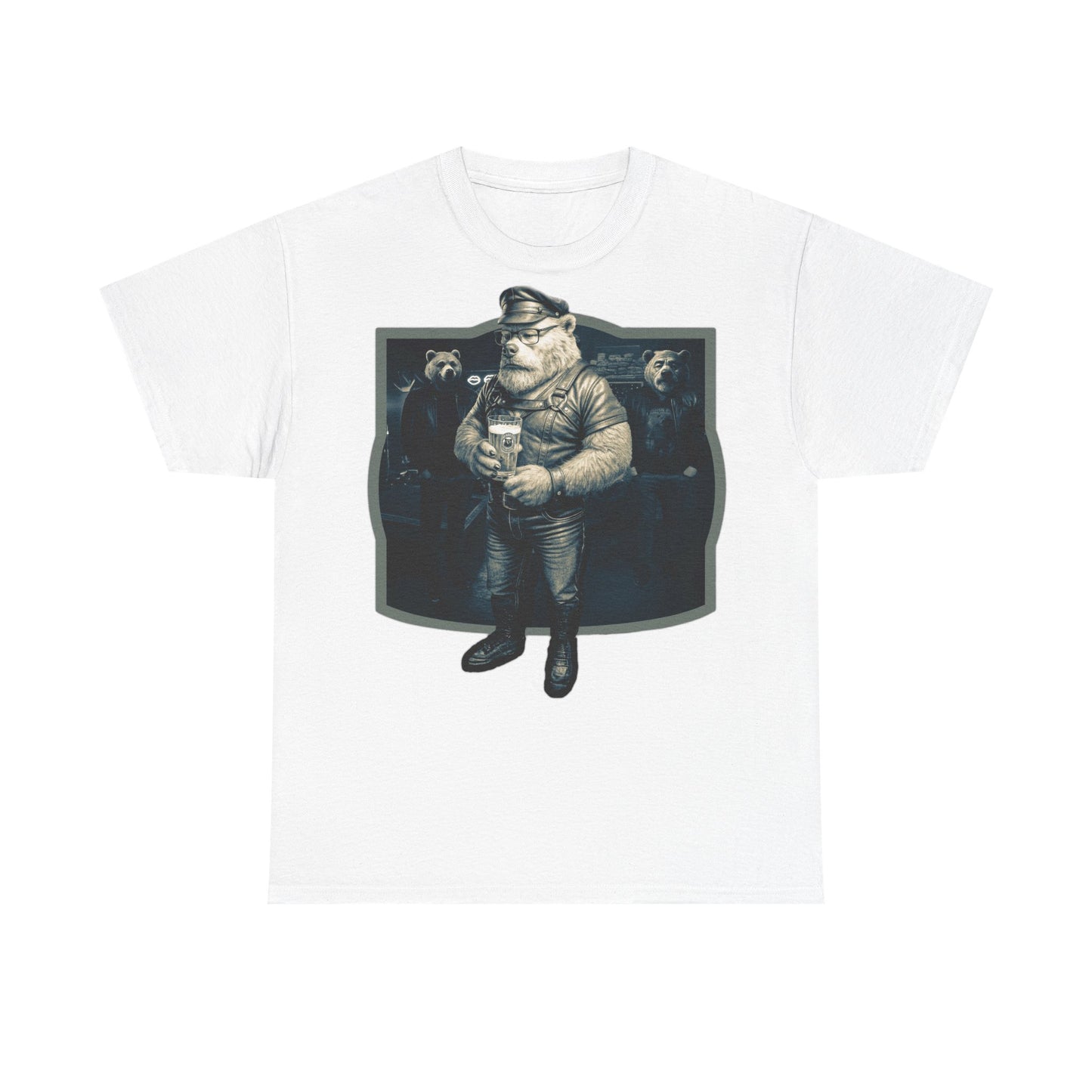 leather Bear White Graphic Unisex Heavy Cotton Tee - Casual Streetwear