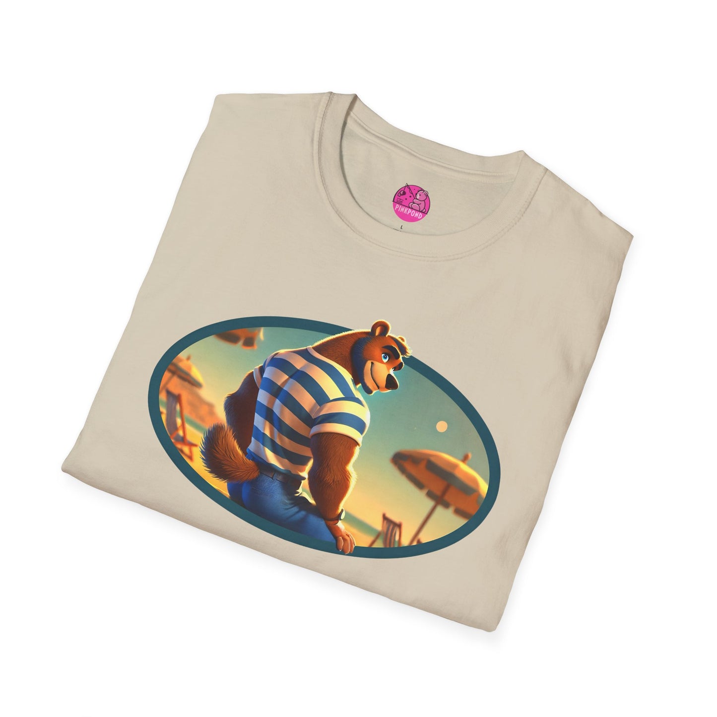 Beach Bear Bliss Softstyle T-Shirt - PinkPond Exclusive Vintage Design