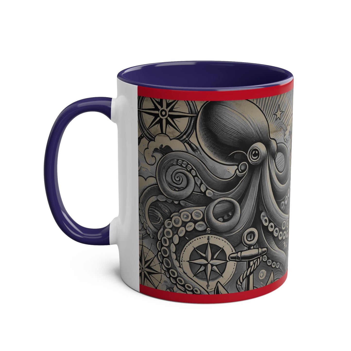 11oz Coffee Mug - PinkPond Nautical Octopus Design - Ocean Lover and Tattoo Enthusiast Gift