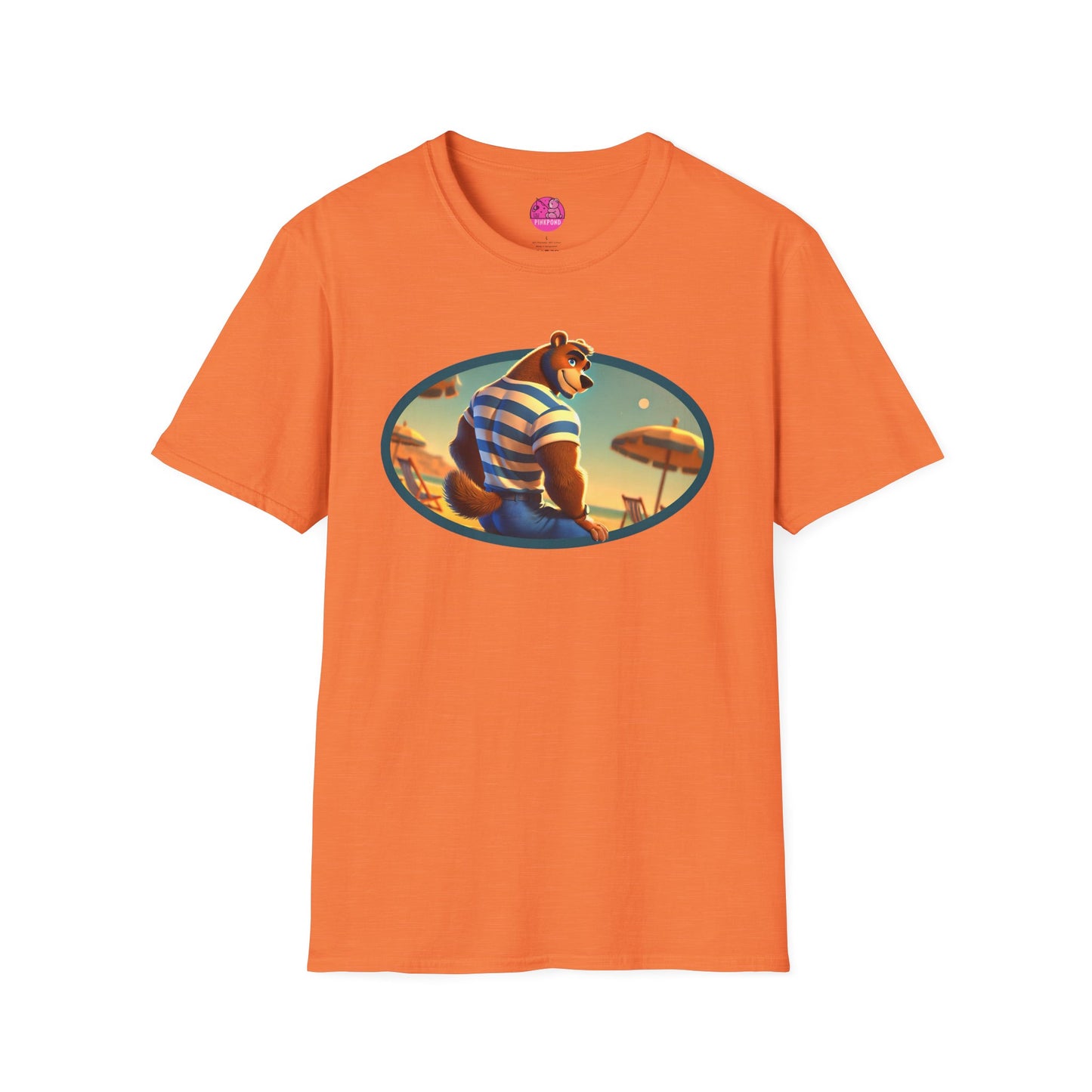 Beach Bear Bliss Softstyle T-Shirt - PinkPond Exclusive Vintage Design