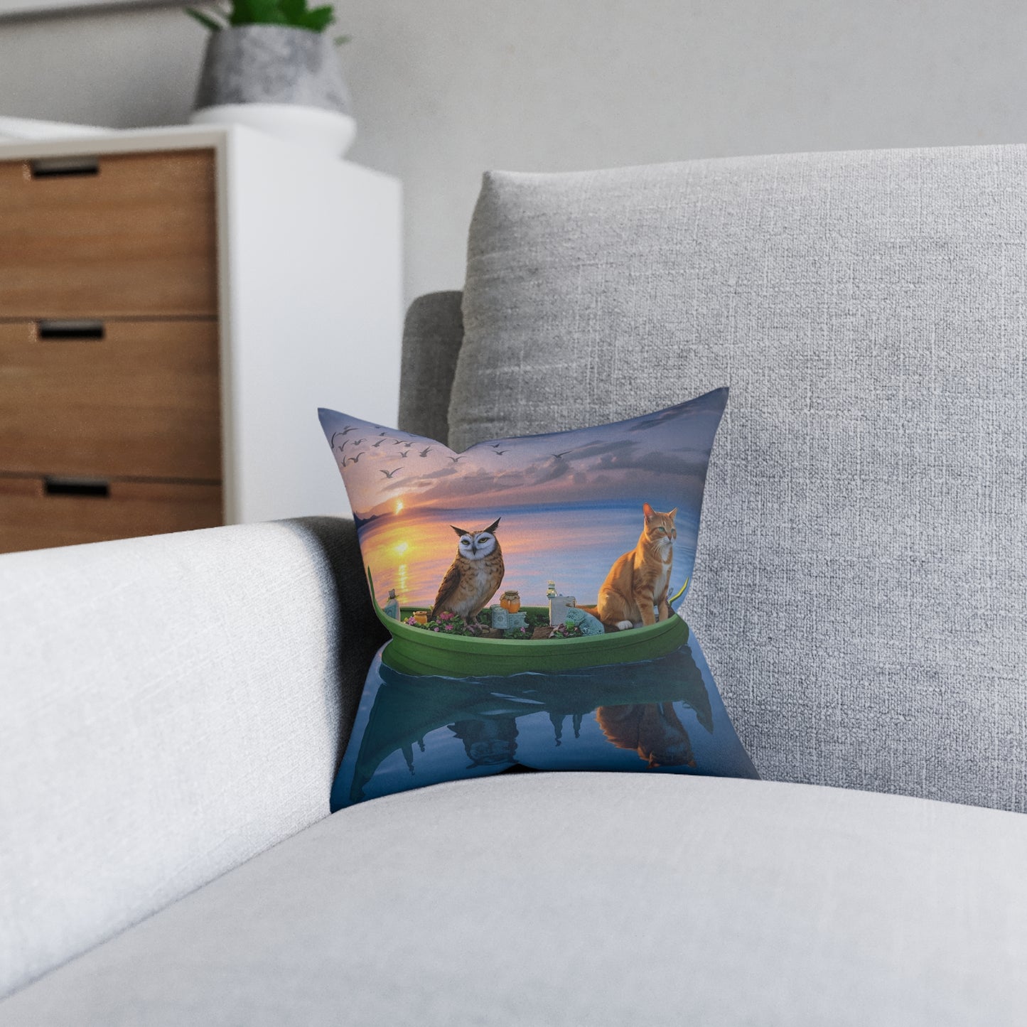 Square Pillow - Owl & The Pussycat PinkPond Cushion