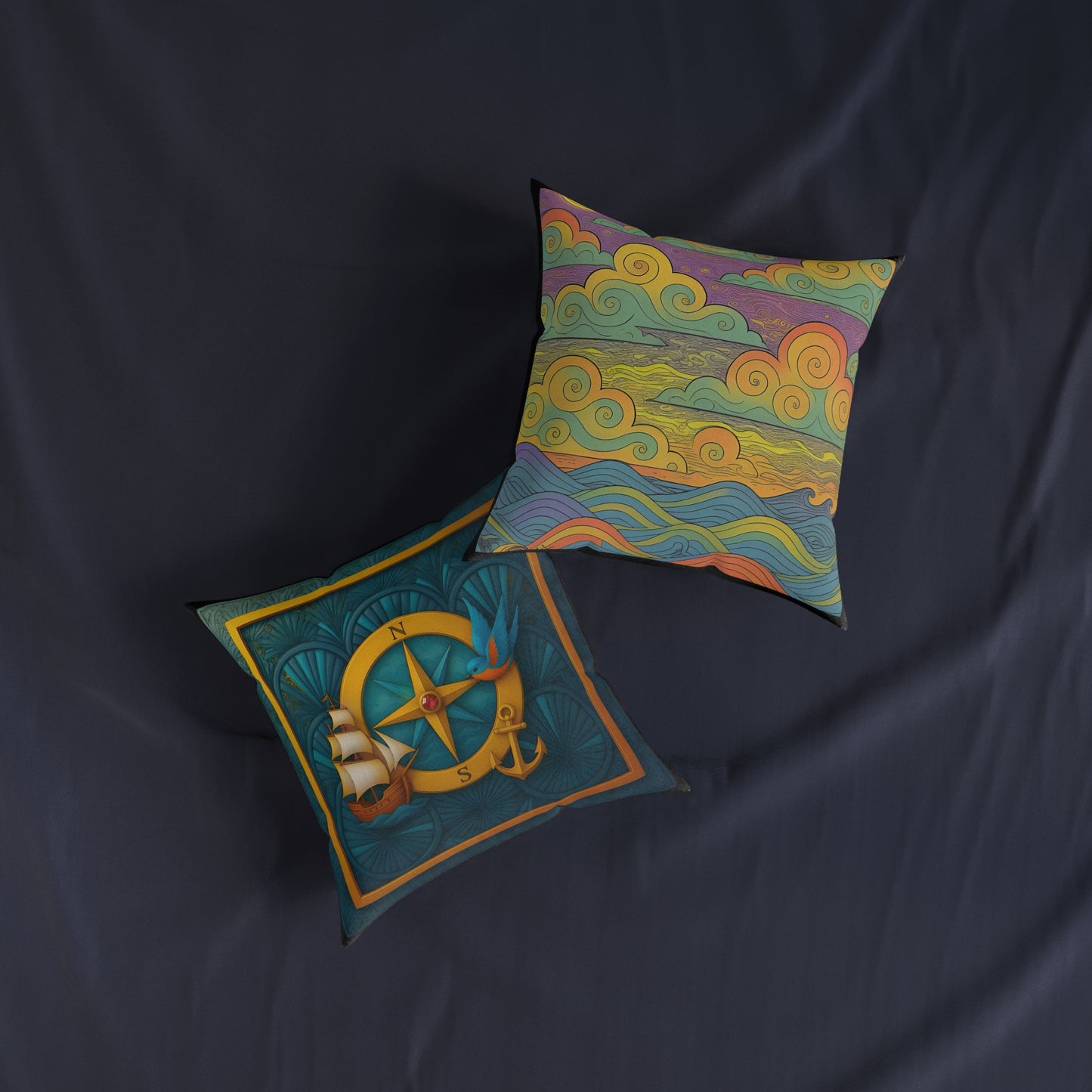 Square Pillow PinkPond Nautical Dreams Cushion Reversible Double-Sided Design