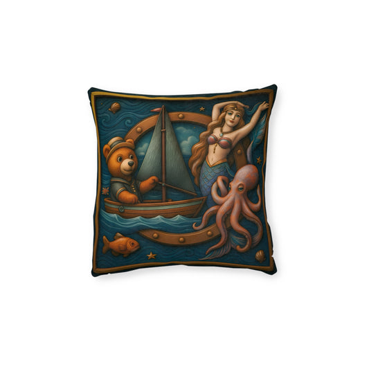 Square Pillow - The Bear & The Mermaid Cushion PinkPond Nautical Collection