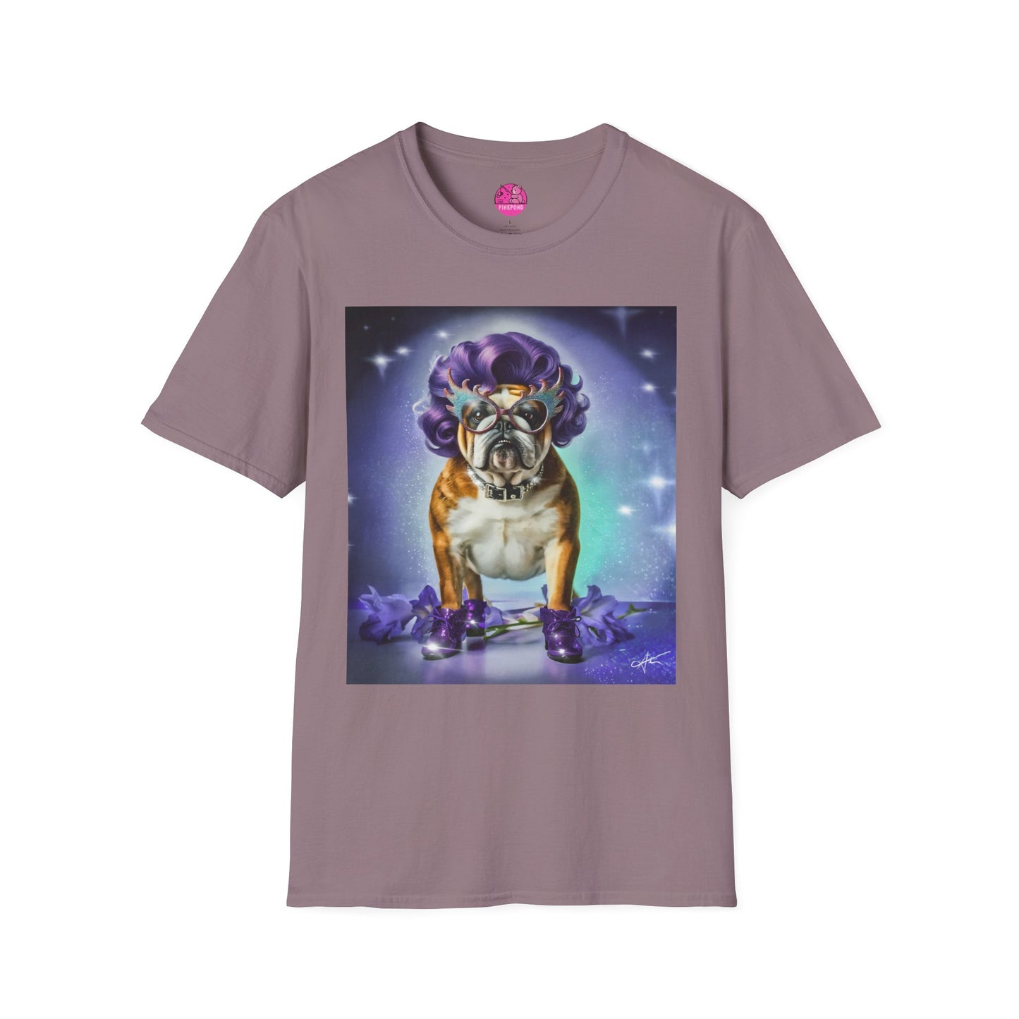 Dame Edna Bulldog T-Shirt - Fabulous & Fetching Unisex Softstyle Tee for Dog Lovers and Drag Fans