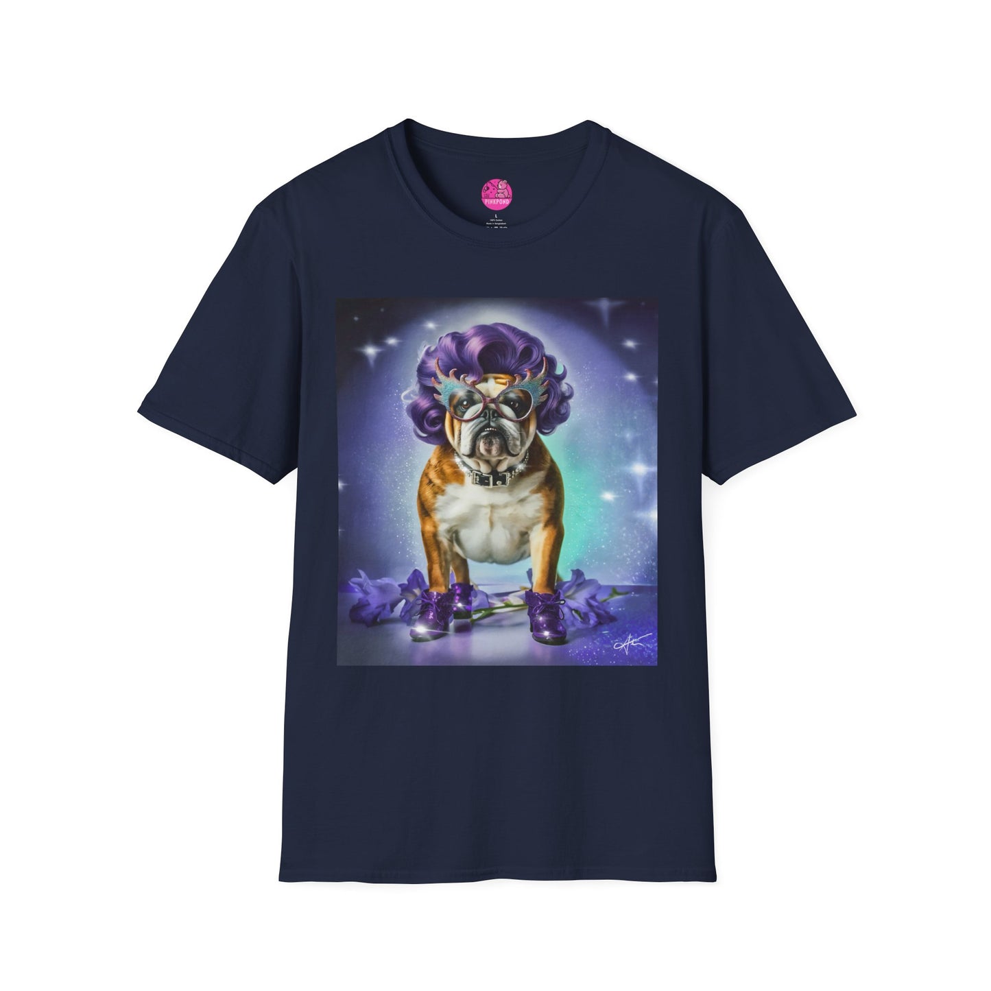 Dame Edna Bulldog T-Shirt - Fabulous & Fetching Unisex Softstyle Tee for Dog Lovers and Drag Fans