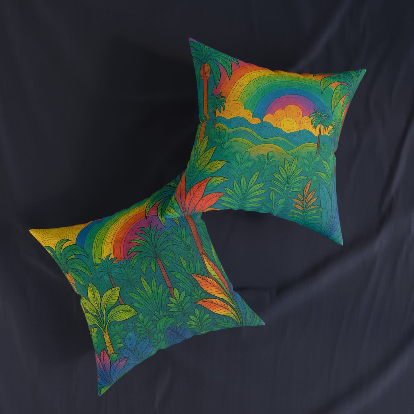 Square Pillow - PinkPond Cushion Rainbow Jungle 12x12
