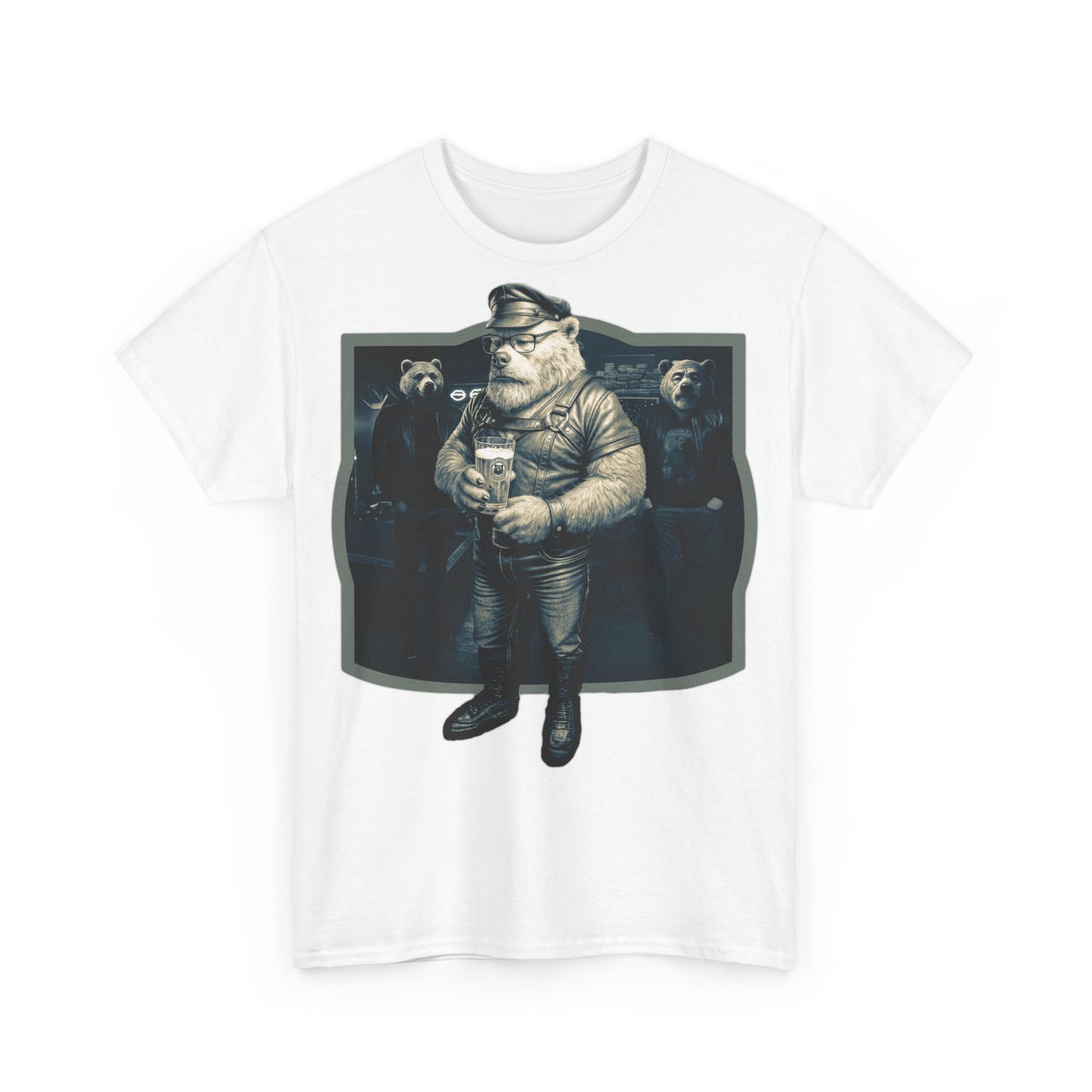 leather Bear White Graphic Unisex Heavy Cotton Tee - Casual Streetwear