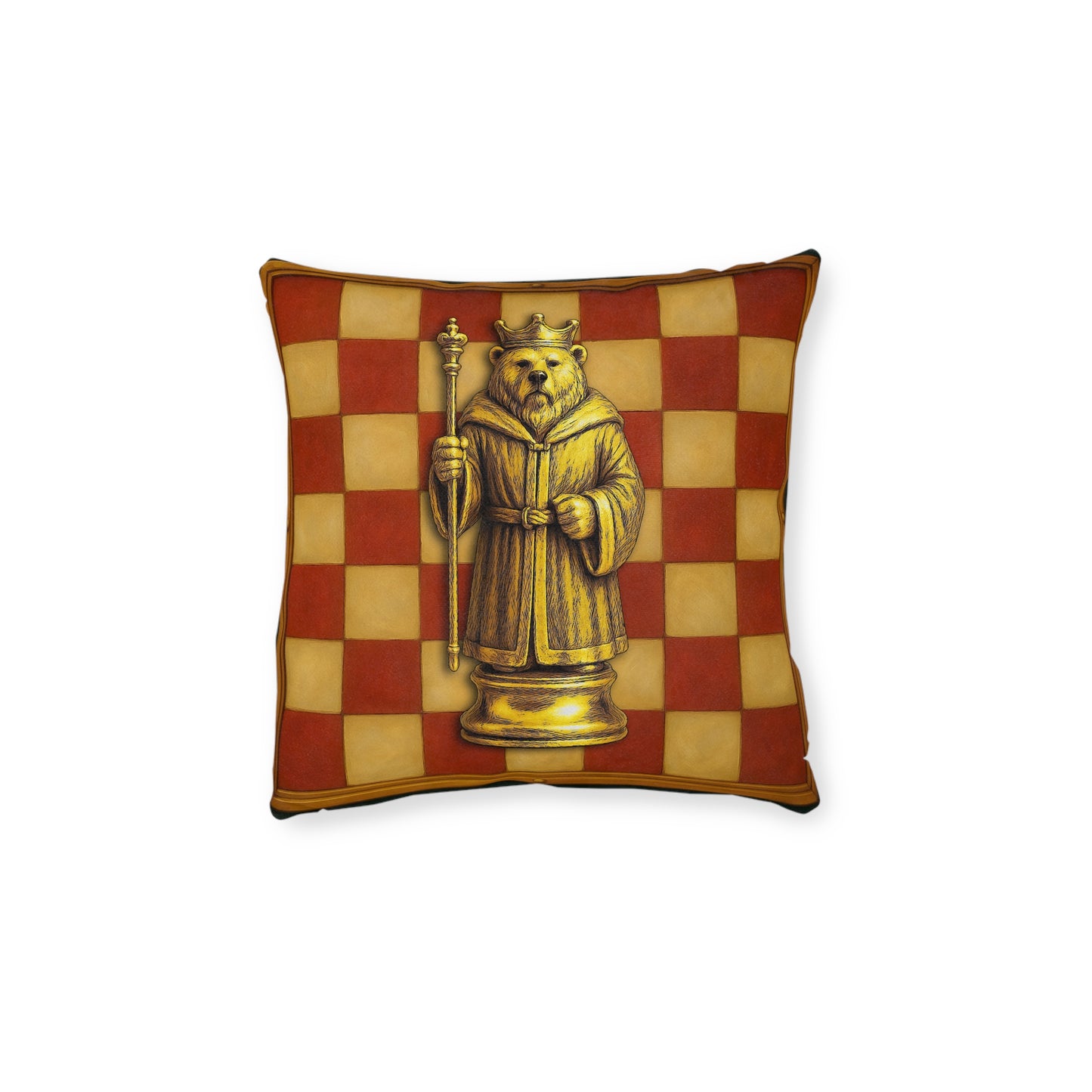 Square Pillow - PinkPond King of the Bear Army Cushion with Reversible Design