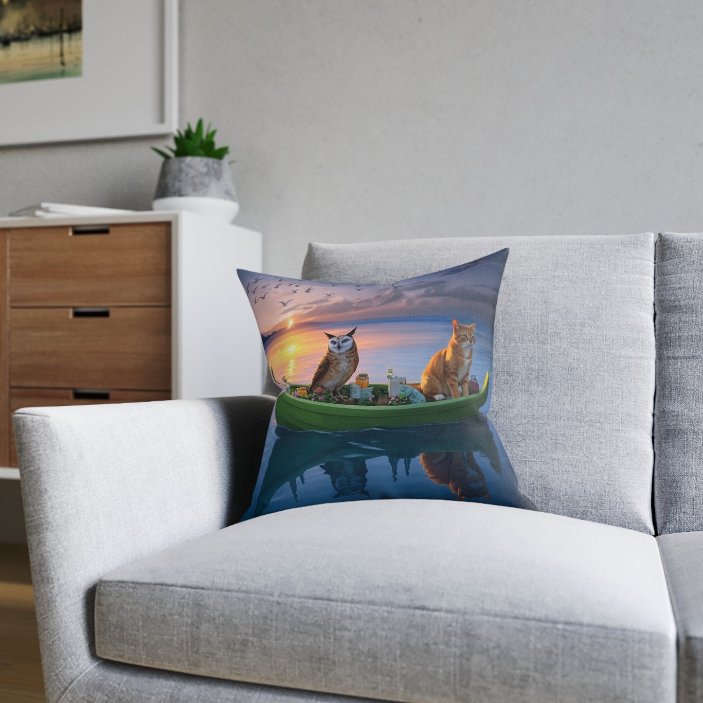 Square Pillow - Owl & The Pussycat PinkPond Cushion
